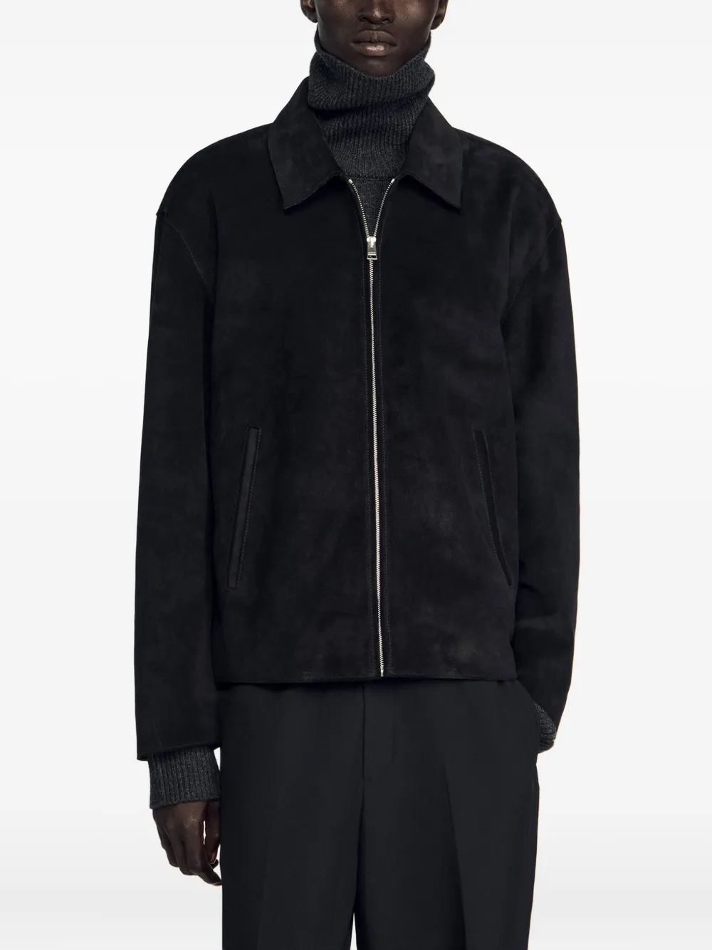 Zip-Front Suede Jacket