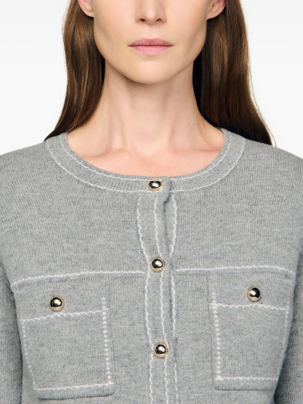 SANDRO コントラストステッチ カーディガン | グレー | FARFETCH JP