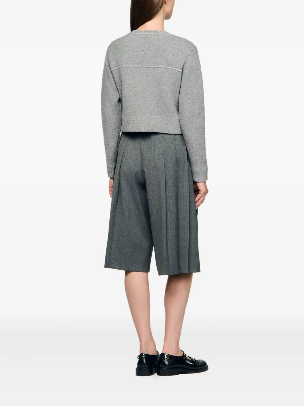 Sandro Womens Grey Contrast-stitch Wool-blend Cardigan In Gray