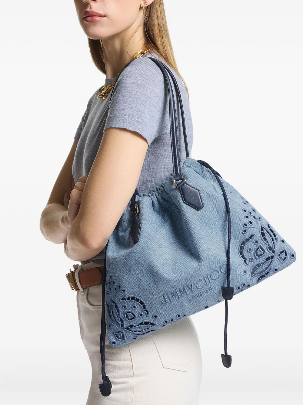 Jimmy Choo Uitgesneden schoudertas met trekkoord - Blauw