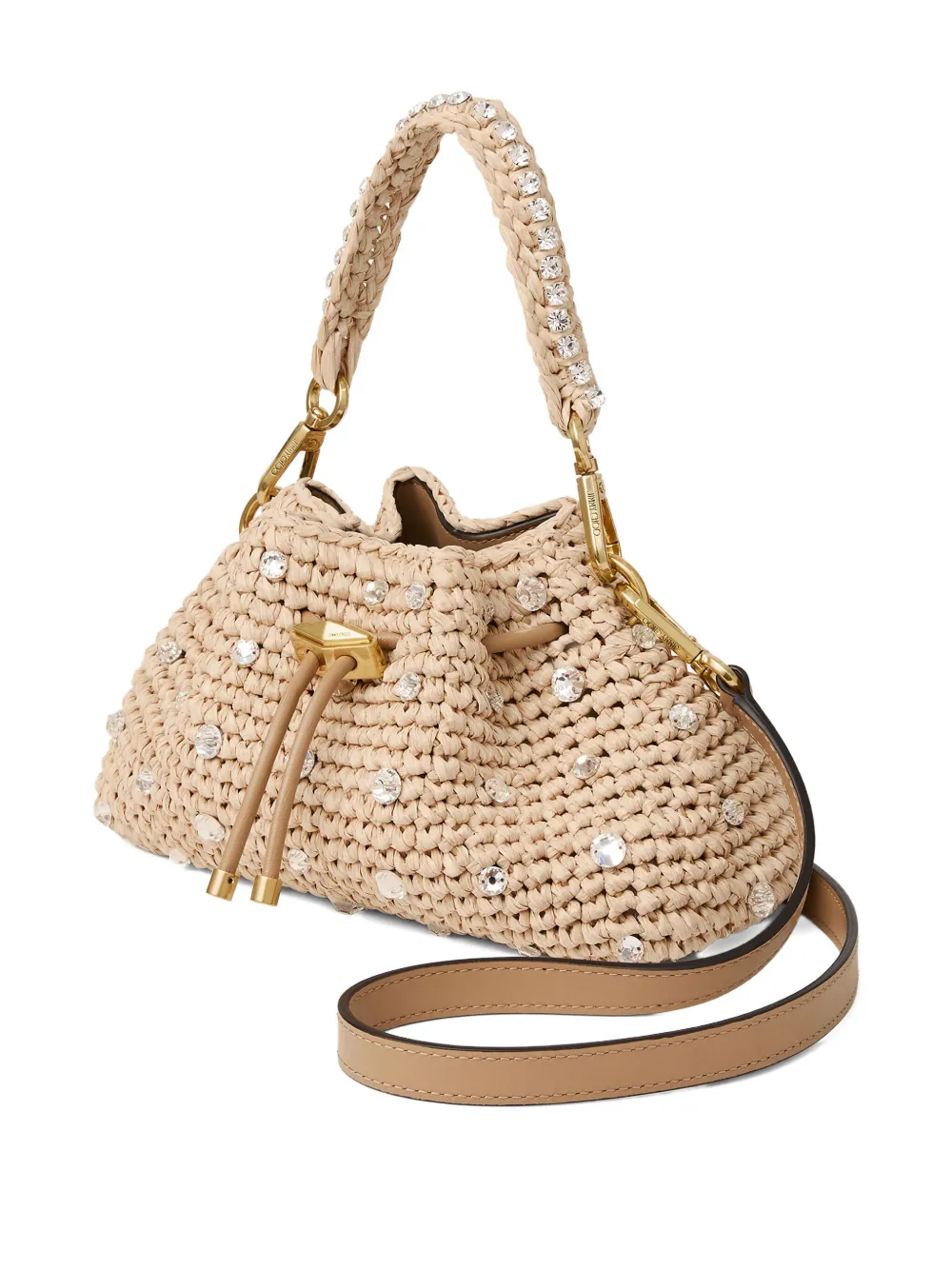 Jimmy Choo Cinch S raffia schoudertas Goud