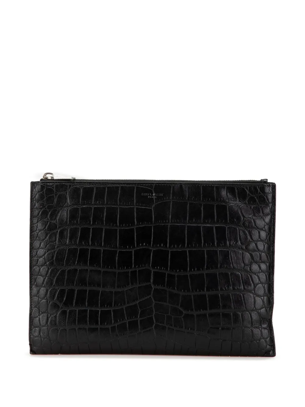 Pre-owned Saint Laurent 2016 Croc Embossed Leather Clutch Bag