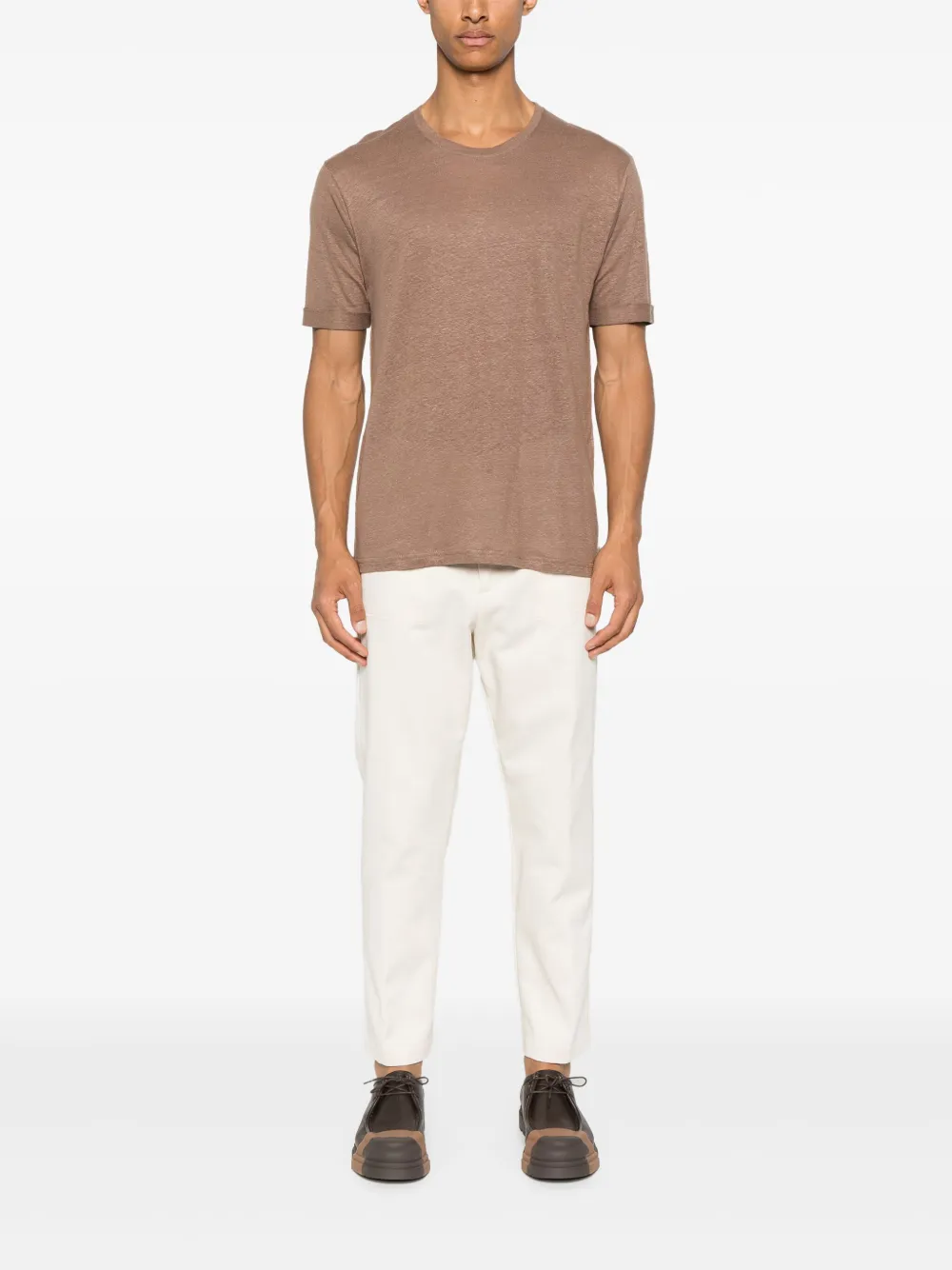 OFFICINA 36 Linnen T-shirt - Bruin
