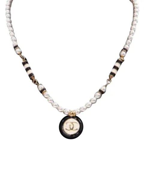 CHANEL Pre-Owned 20th Century Gold Plated Faux Pearl CC Pendant Necklace costume necklace