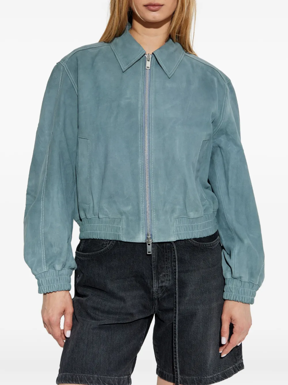 Samsoe & Samsoe Womens Sasaffy Elasticated-trims Suede Jacket Surf Spray Xs