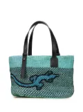 Loewe Pre-Owned 2021 Paula's Ibiza Lizard Embroidered Raffia tote bag - Green