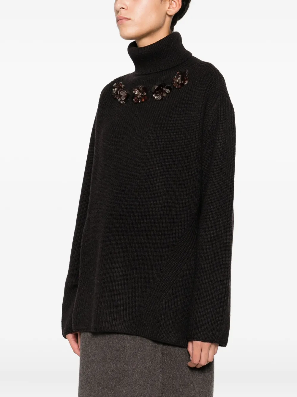 P.a.r.o.s.h Roll-neck Sequin-embellished Sweater In Black