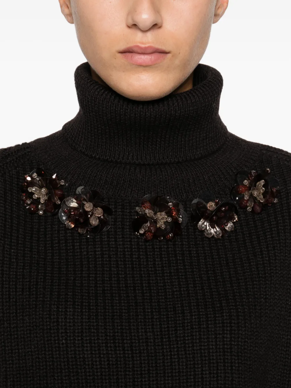 P.a.r.o.s.h Roll-neck Sequin-embellished Sweater In Black