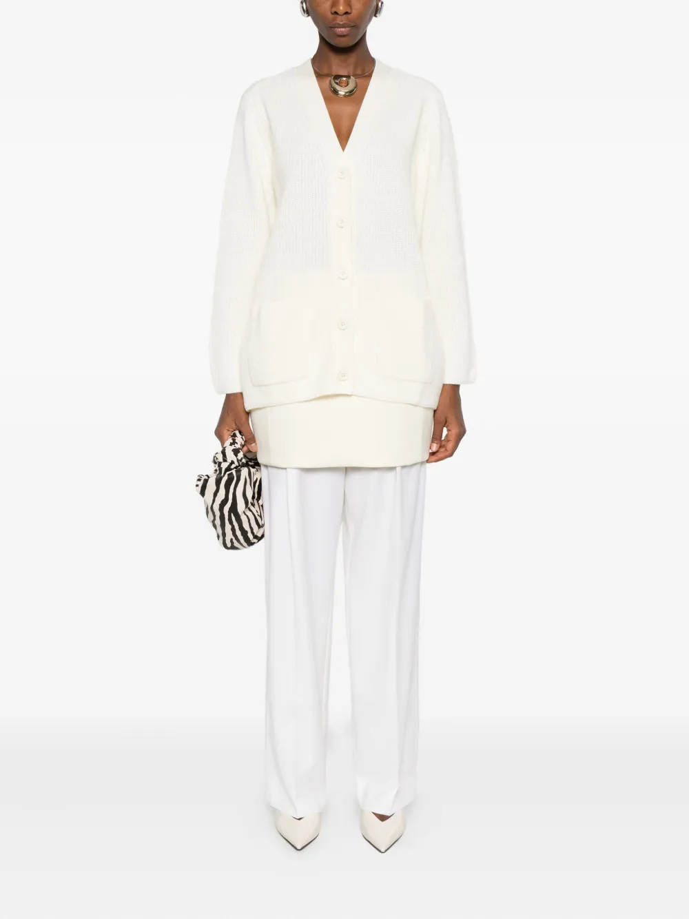 P.a.r.o.s.h Ribbed Patch-pocket Cardigan In White