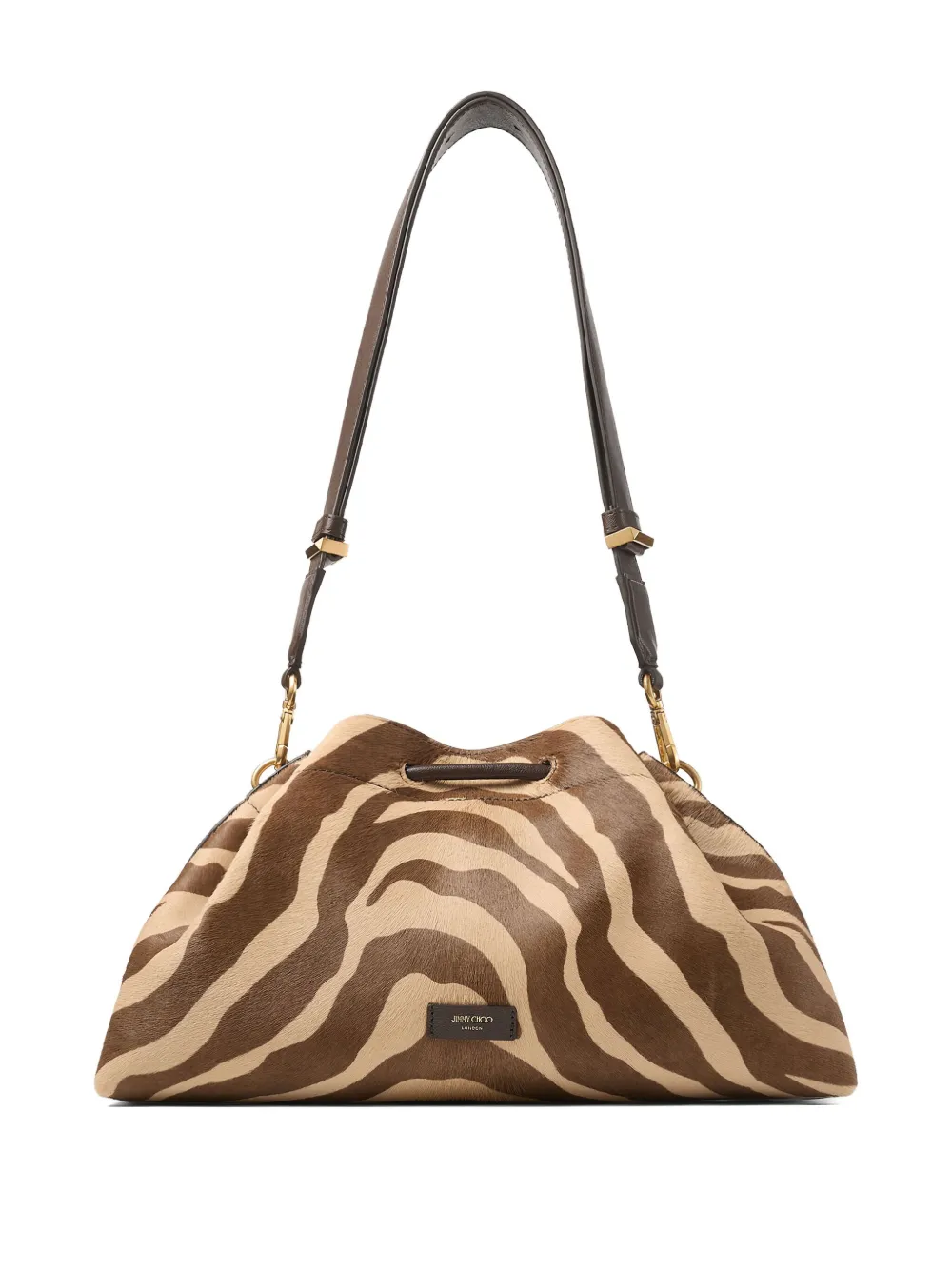 Jimmy Choo Medium Cinch Zebra-print Shoulder Bag In Brown
