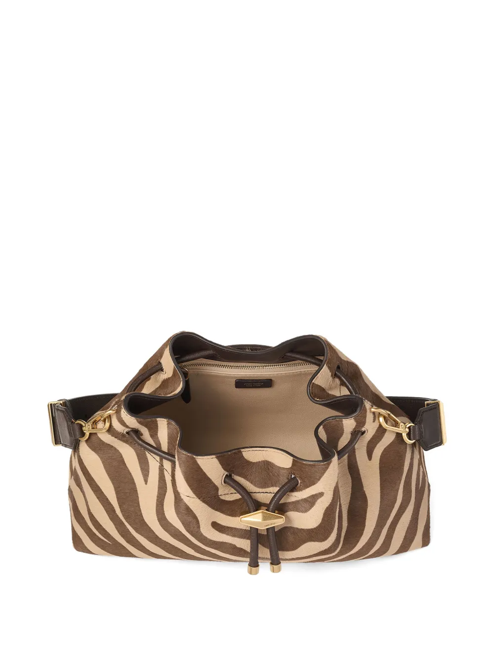 Jimmy Choo Medium Cinch Zebra-print Shoulder Bag In Brown