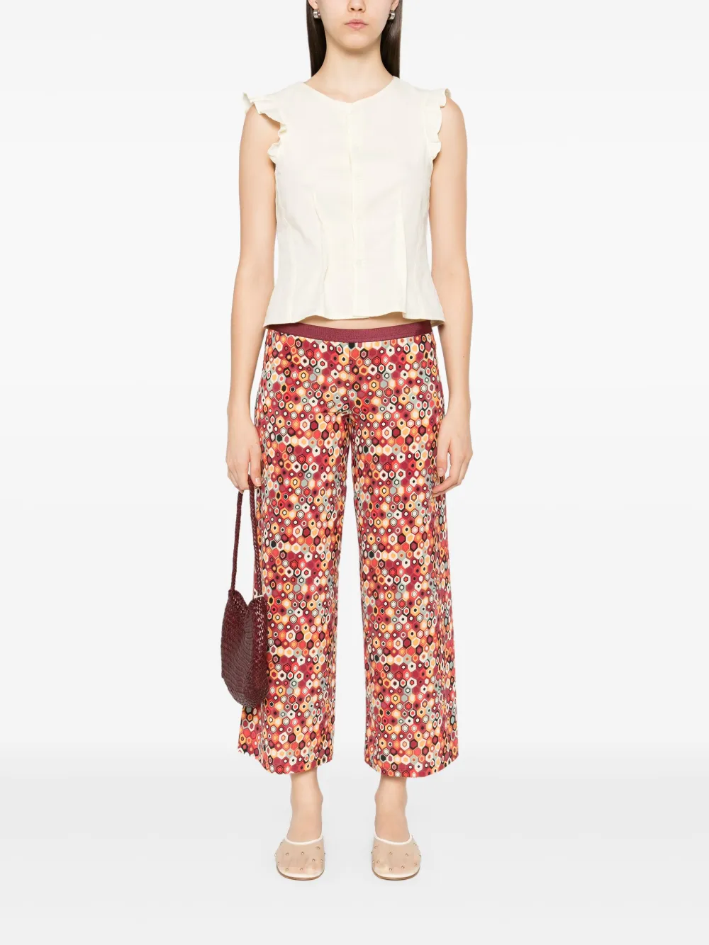 Siyu geometric-print straight-leg trousers - Rood