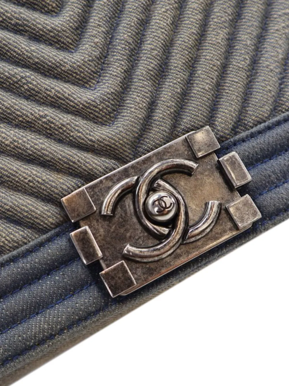 Pre-owned Chanel 2014-2015 Old Medium Chevron Denim Boy Flap Crossbody Bag