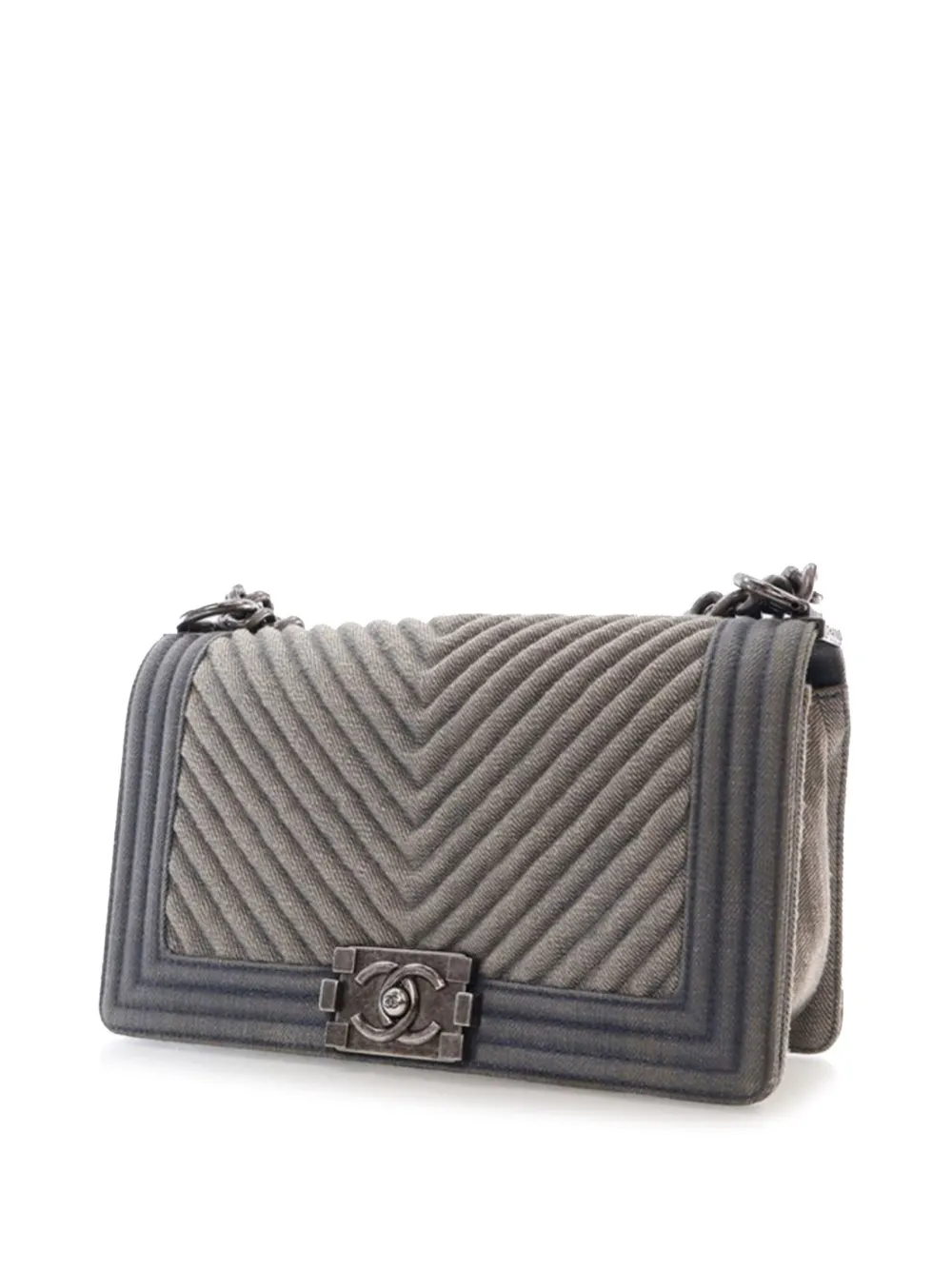 Pre-owned Chanel 2014-2015 Old Medium Chevron Denim Boy Flap Crossbody Bag