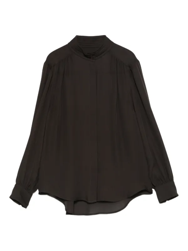 Nili Lotan Revi Buttoned Collarless Top in Brown