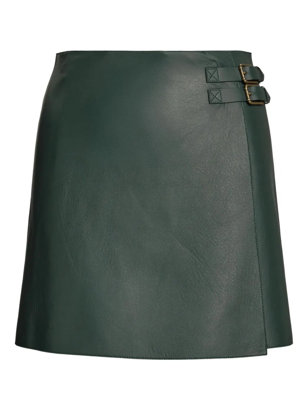 double-buckle leather miniskirt