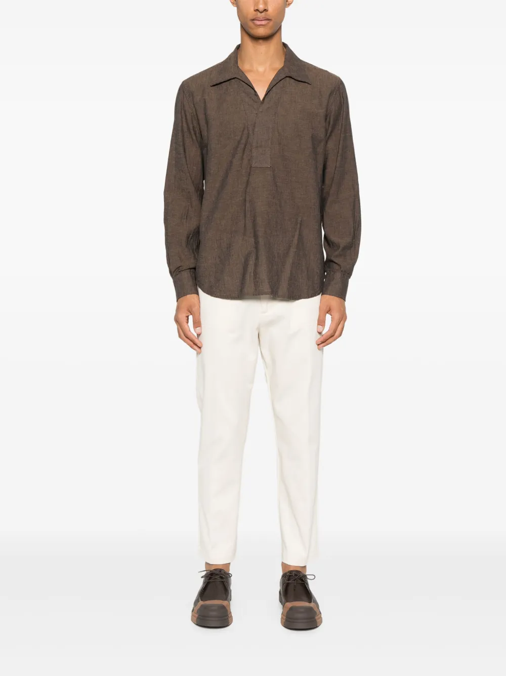 OFFICINA 36 Poloshirt met V-hals - Bruin