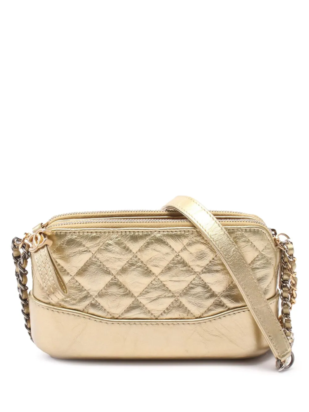 Pre-owned Chanel 2018 Quilted Metallic Aged Calfskin Gabrielle Clutch With Chain Shoulder Bag