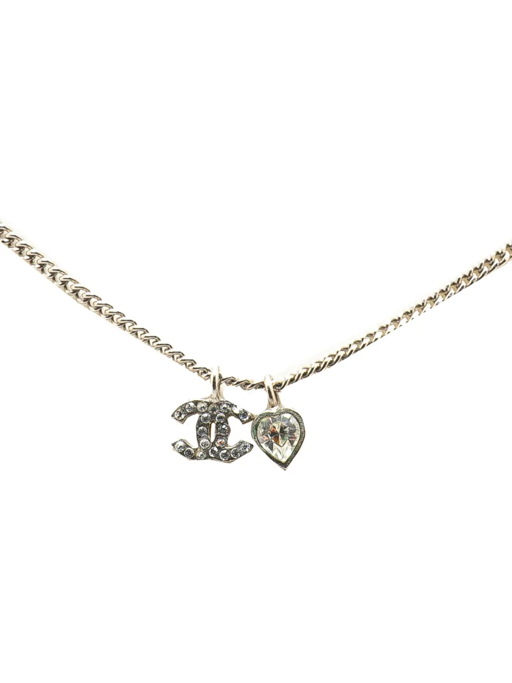 CHANEL Pre-Owned 2011 Silver Plated CC and Heart Rhinestone Pendant CHANEL Pre-Owned 2011 Silver Plated CC and Heart Rhinestone Pendant