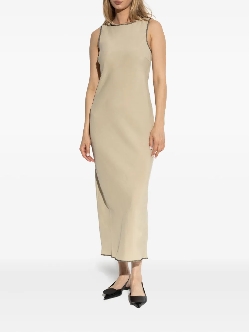 SAMSOE Maxi-jurk met contrasterende stiksels Beige