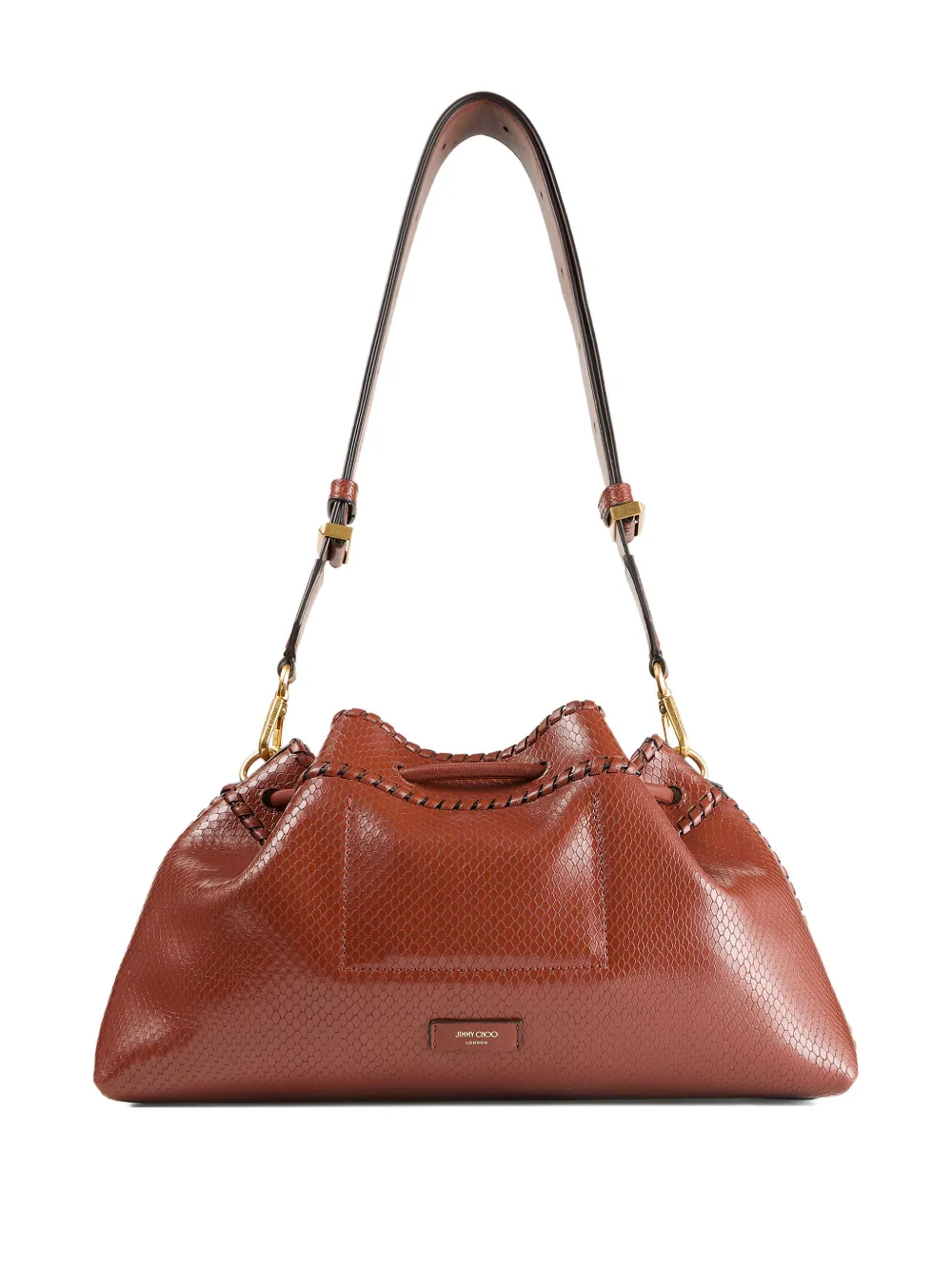 Jimmy Choo Cinch M snakeskin-effect leather shoulder bag Bruin