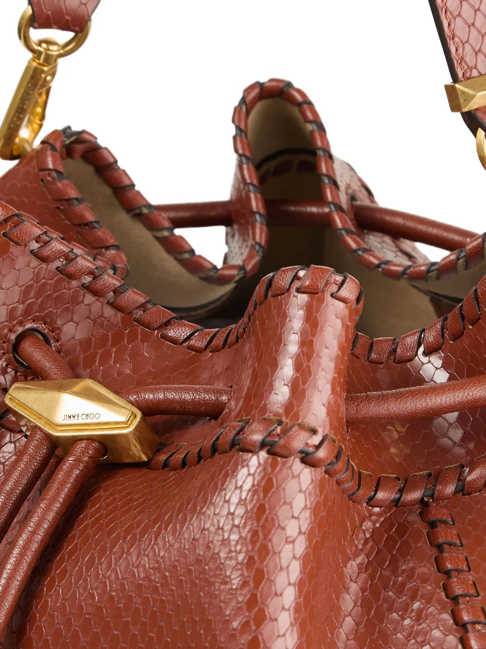 Jimmy Choo Cinch M snakeskin-effect leather shoulder bag Bruin