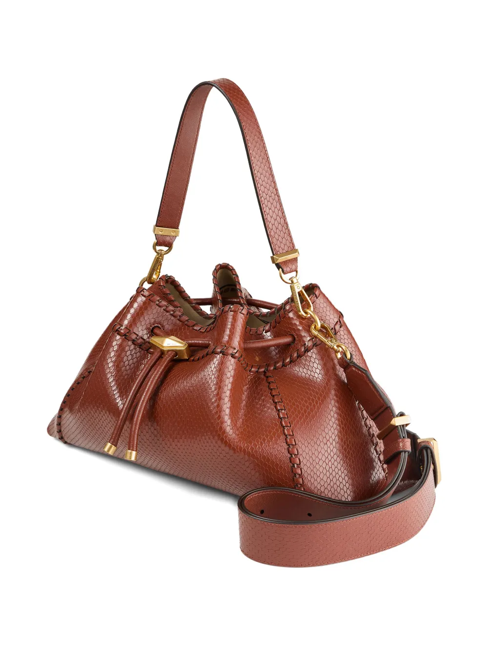 Jimmy Choo Cinch M snakeskin-effect leather shoulder bag Bruin