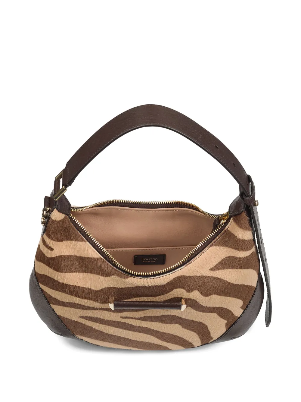 Jimmy Choo Bar leren schoudertas met zebraprint Beige