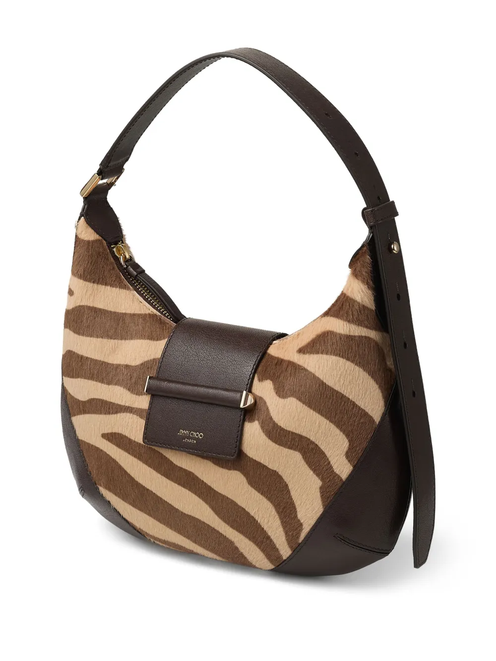 Jimmy Choo Bar leren schoudertas met zebraprint Beige