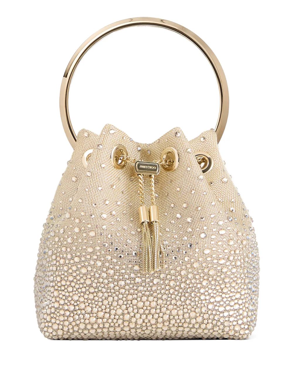Jimmy Choo Bon crystal-embellished bucket bag Beige