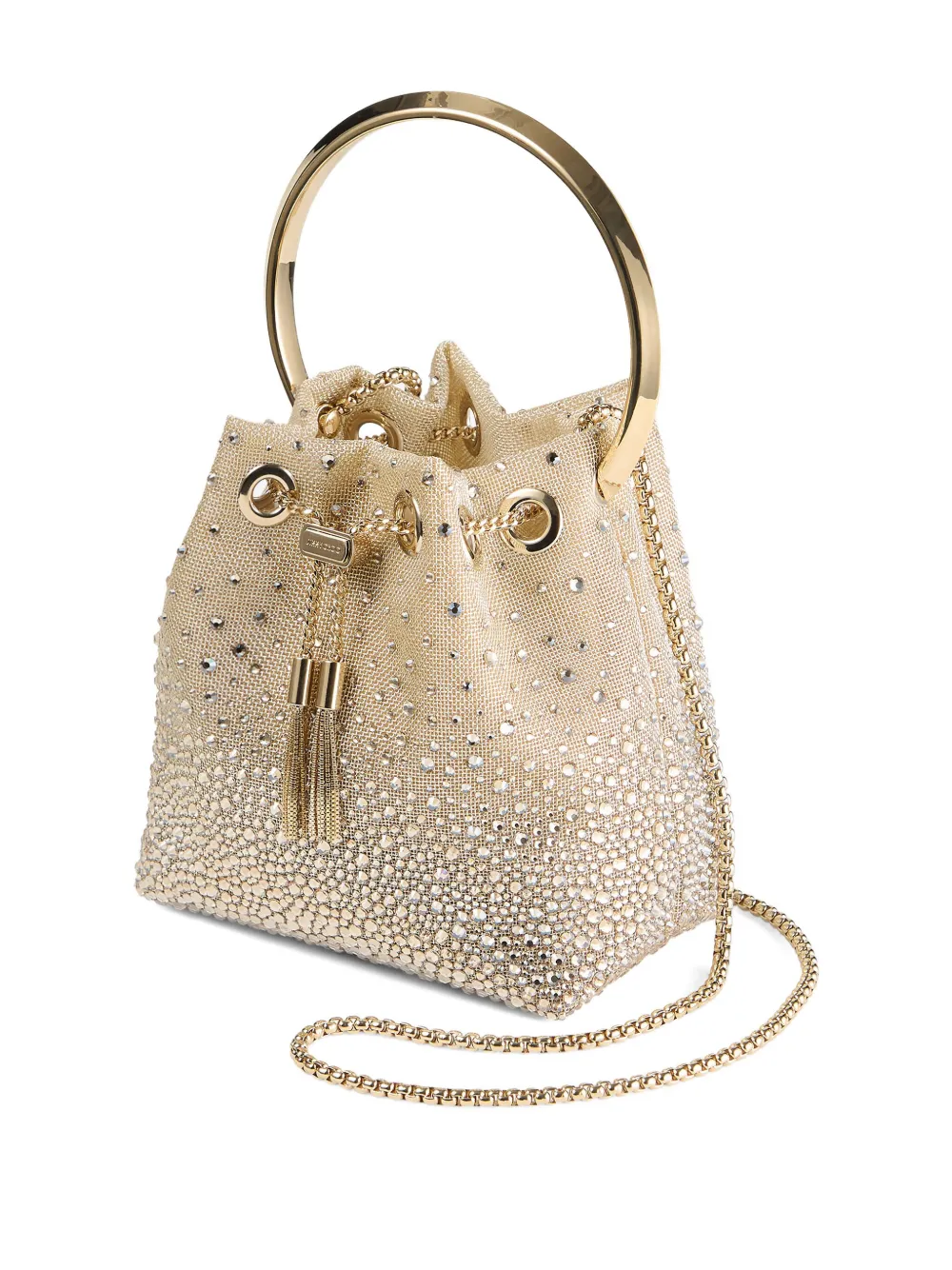 Jimmy Choo Bon crystal-embellished bucket bag Beige