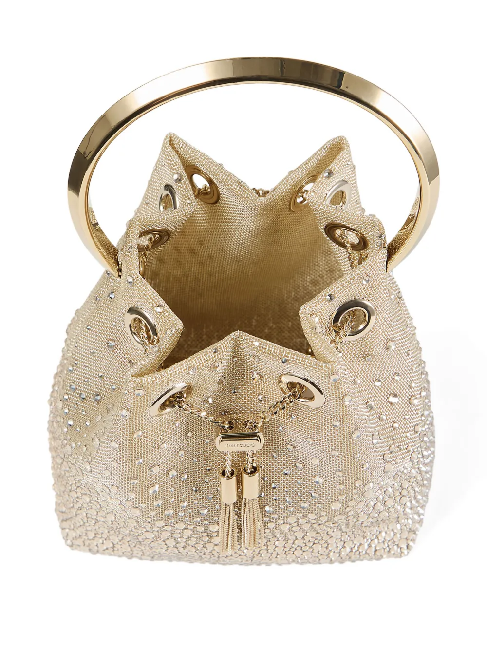 Jimmy Choo Bon crystal-embellished bucket bag Beige
