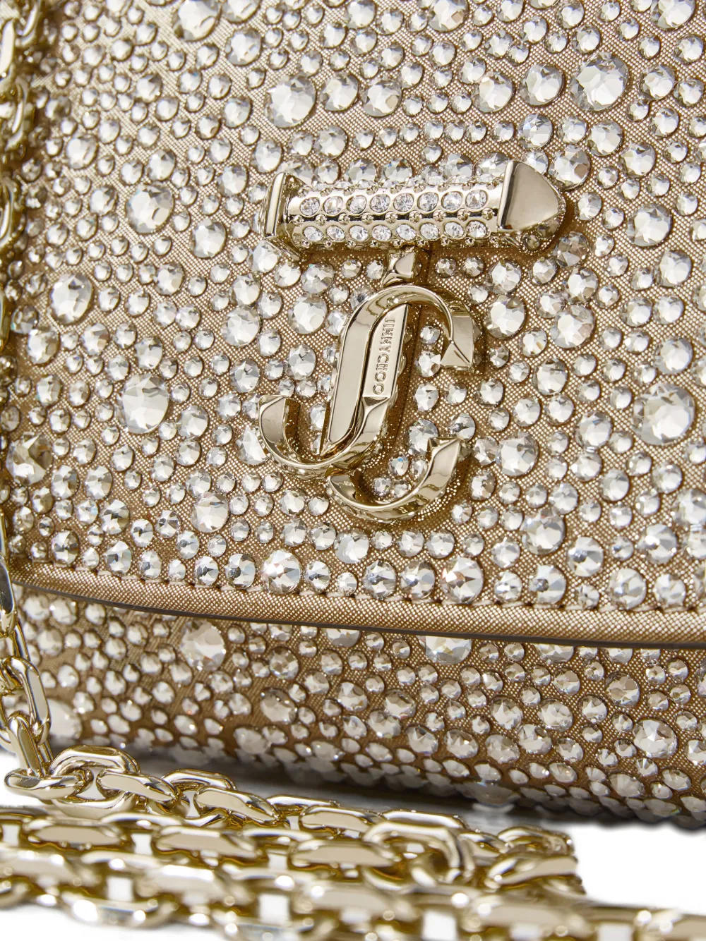 Jimmy Choo Curve kleine verfraaide crossbodytas met ketting Goud