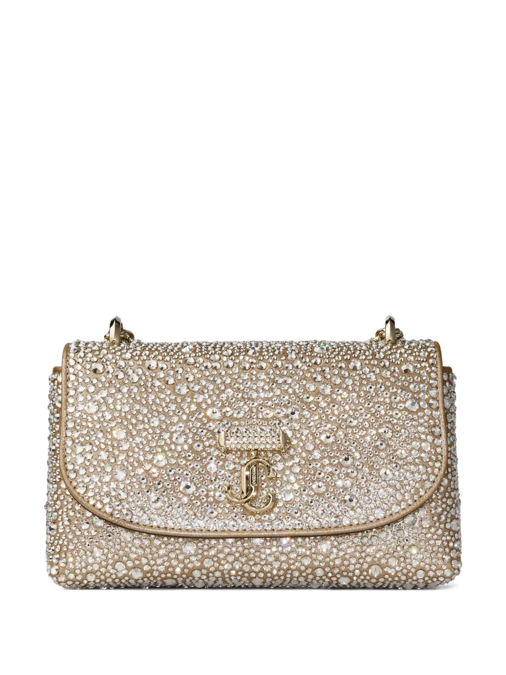 Jimmy Choo Curve kleine verfraaide crossbodytas met ketting Goud