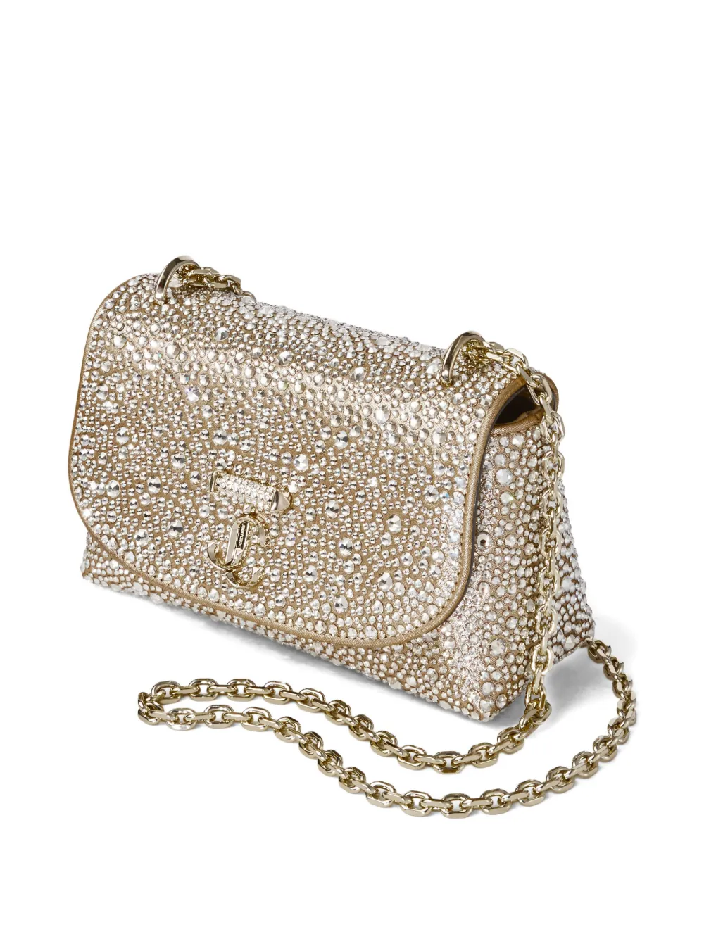 Jimmy Choo Curve kleine verfraaide crossbodytas met ketting Goud