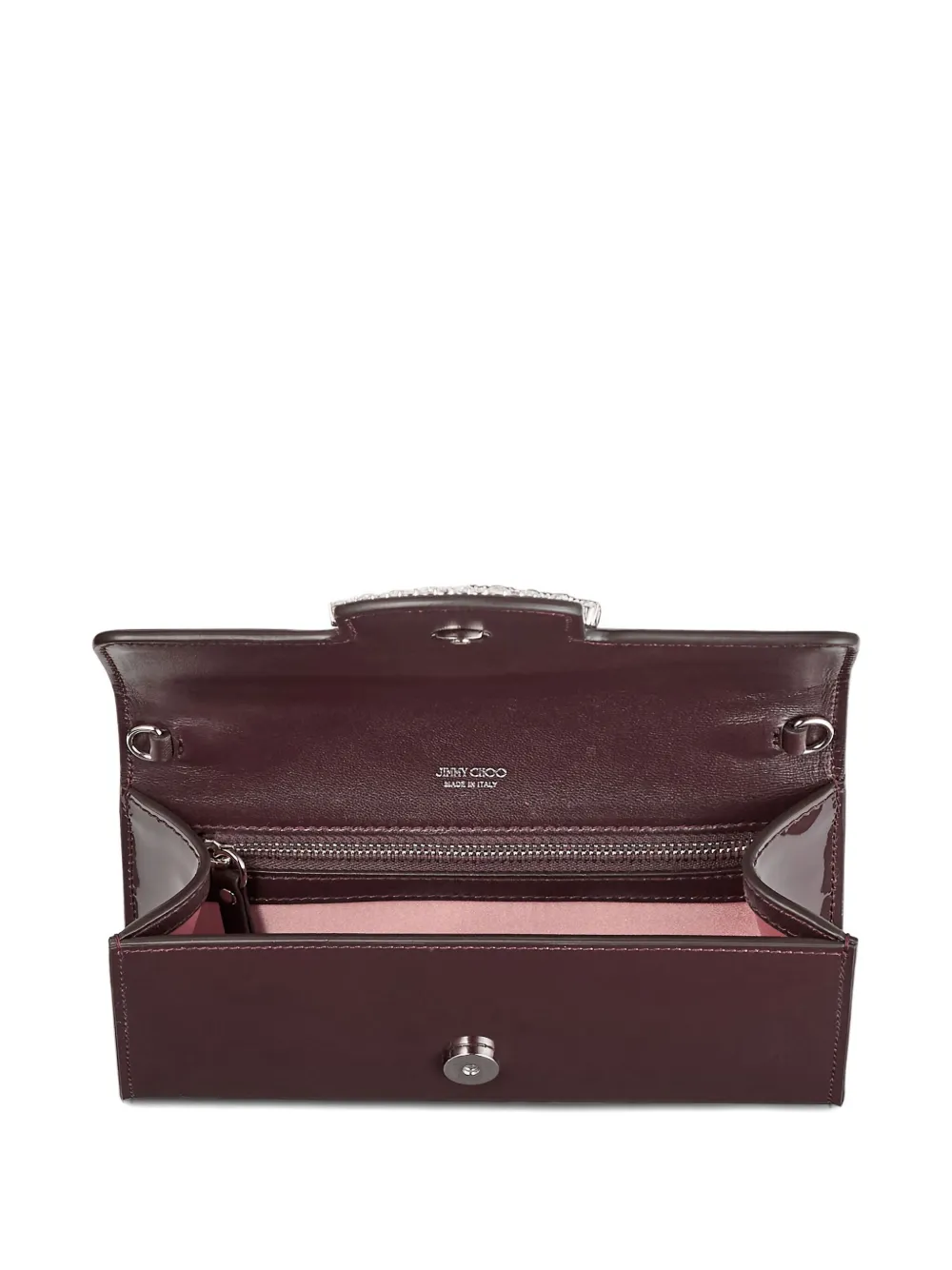 Jimmy Choo Bing lakleren clutch verfraaid met kristallen Bruin