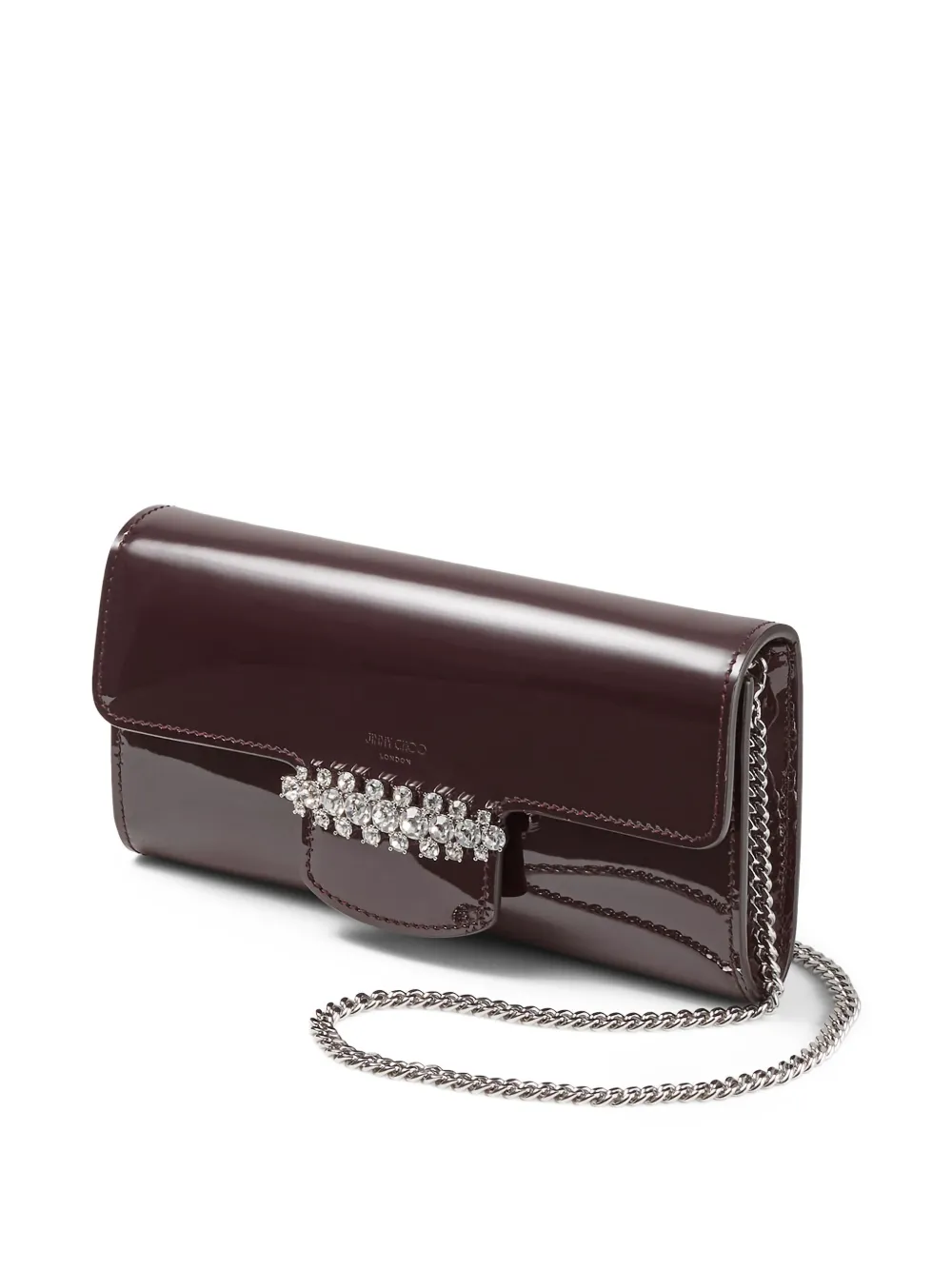 Jimmy Choo Bing lakleren clutch verfraaid met kristallen Bruin