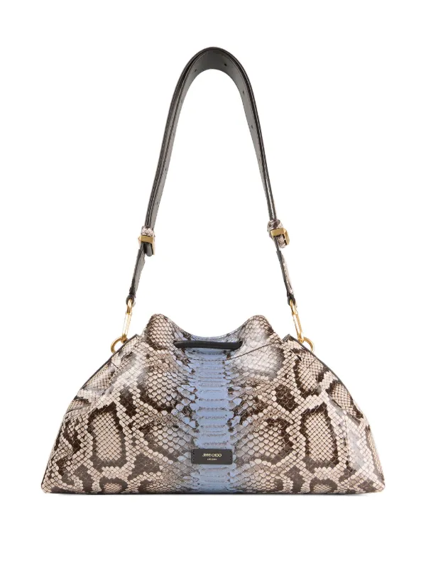 Jimmy Choo Bon Bon Snakeskin Drawstring Shoulder Bag | Blue | FARFETCH