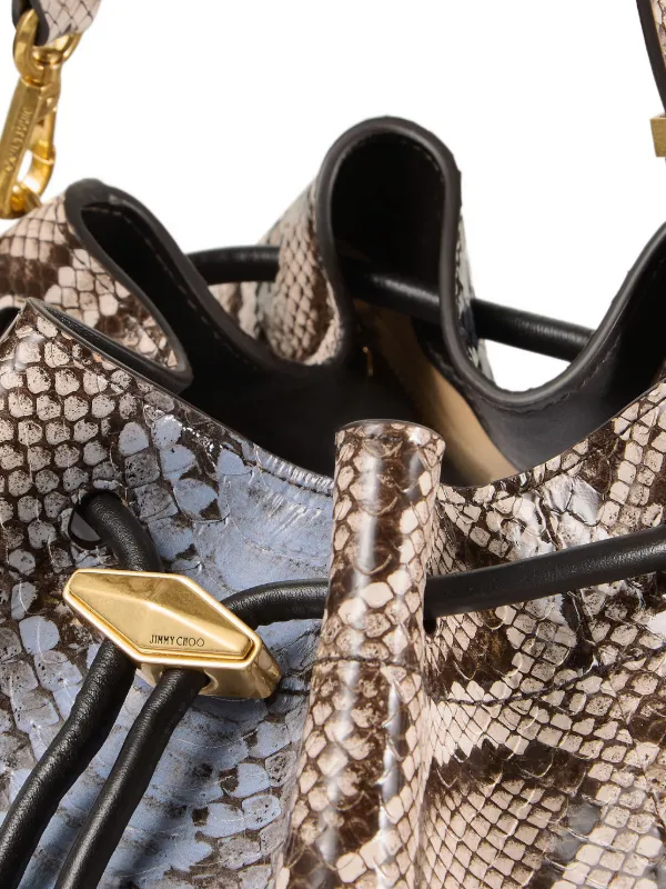 Jimmy Choo Bon Bon Snakeskin Drawstring Shoulder Bag | Blue