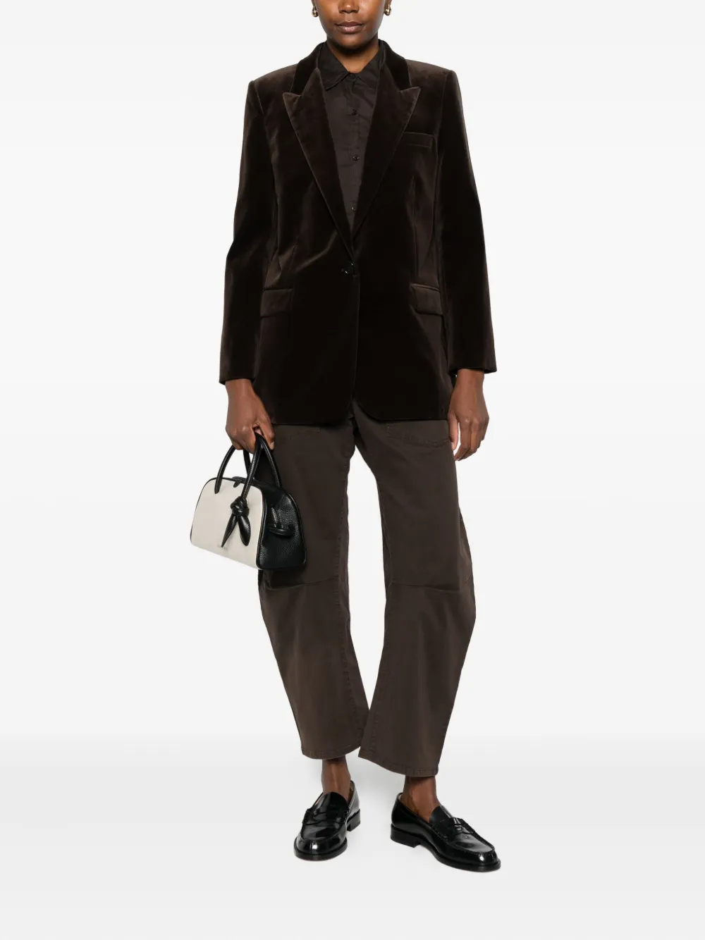 Nili Lotan Velvet Single-breasted Blazer In Brown