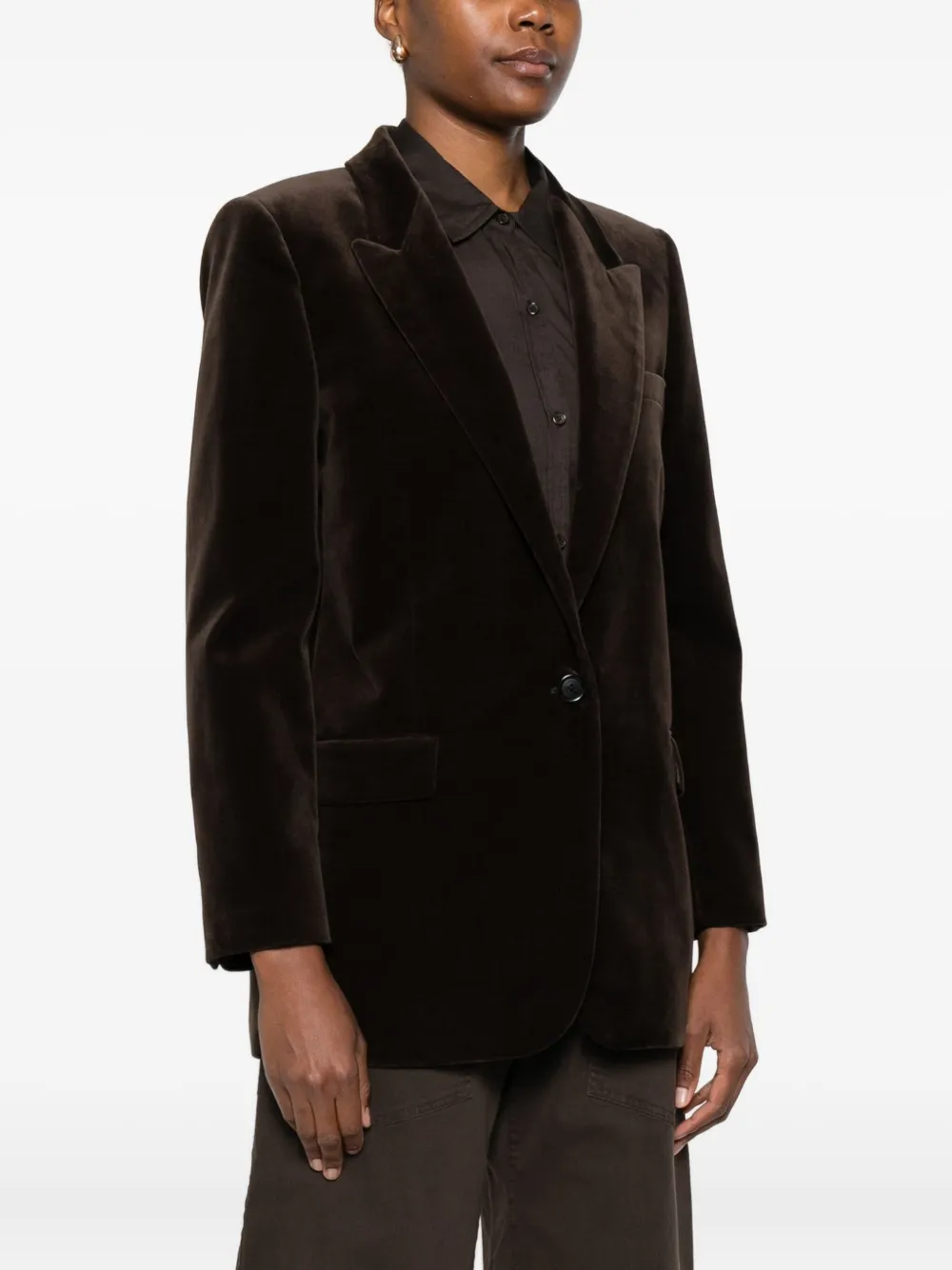 Nili Lotan Velvet Single-breasted Blazer In Brown