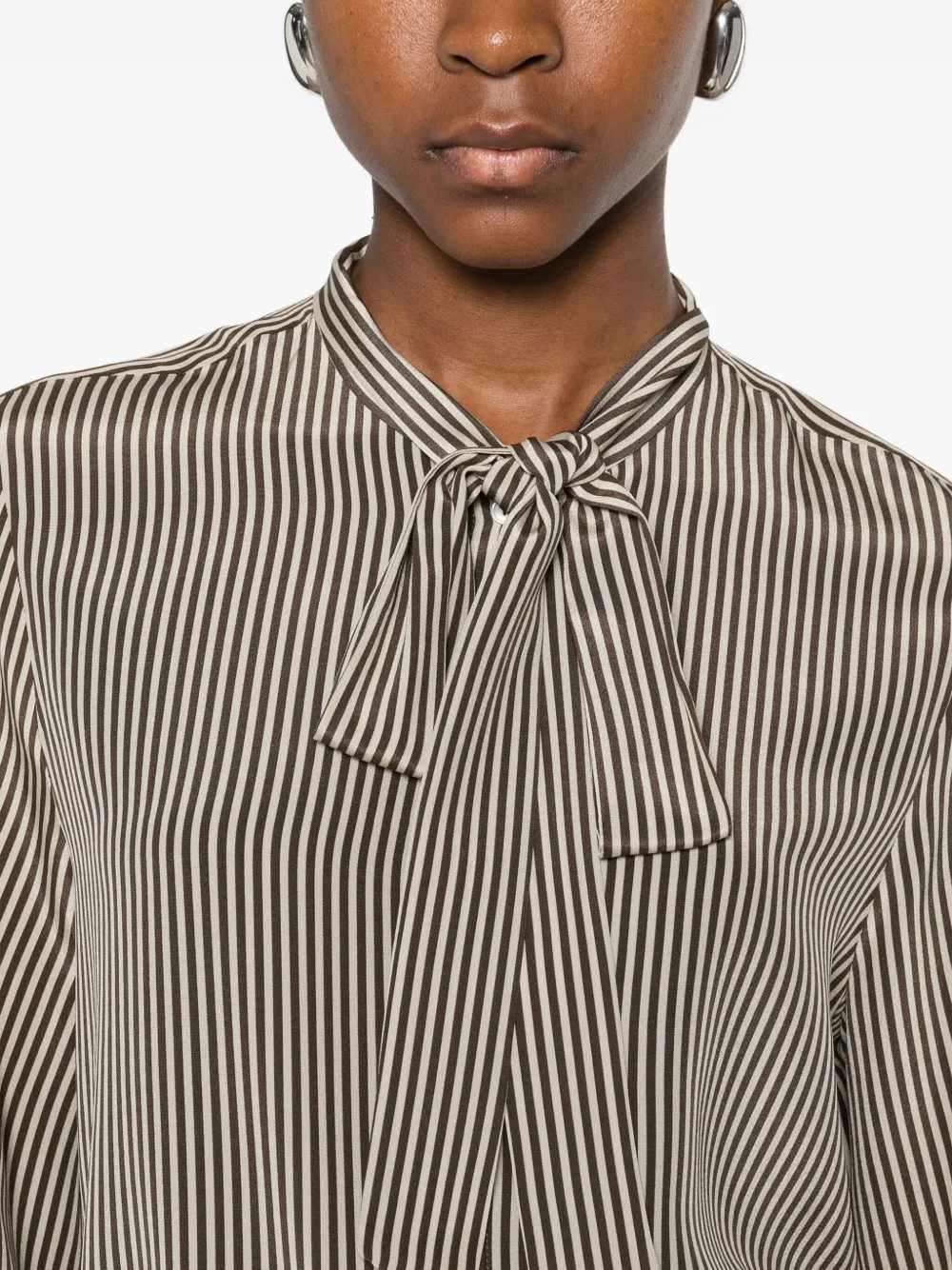 Nili Lotan Irina Striped Tie-fastening Blouse In Brown