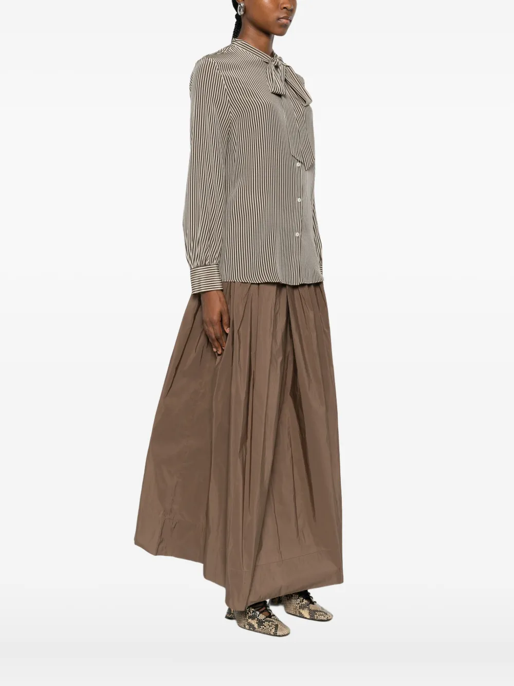 Nili Lotan Irina Striped Tie-fastening Blouse In Brown