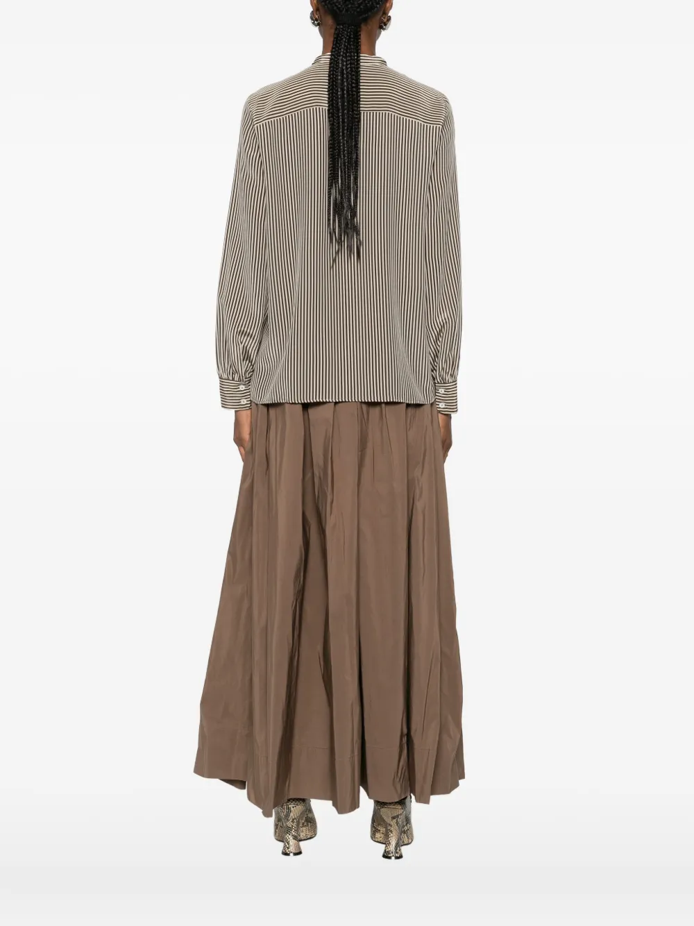 Nili Lotan Irina Striped Tie-fastening Blouse In Brown