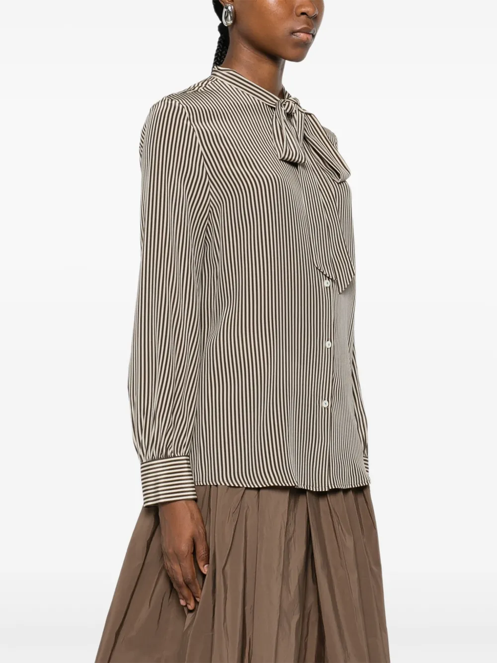 Nili Lotan Irina gestreepte blouse met striksluiting Bruin