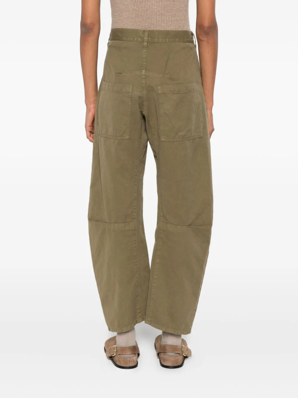 Nili Lotan Shon Cotton And Linen-blend Twill Tapered Pants In Green