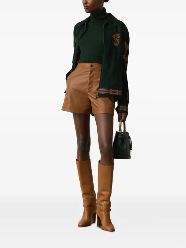 Ralph Lauren ダークブラウン本革ショートパンツ Ralph Lauren Collection テーラード レザーショートパンツ | ブラウン