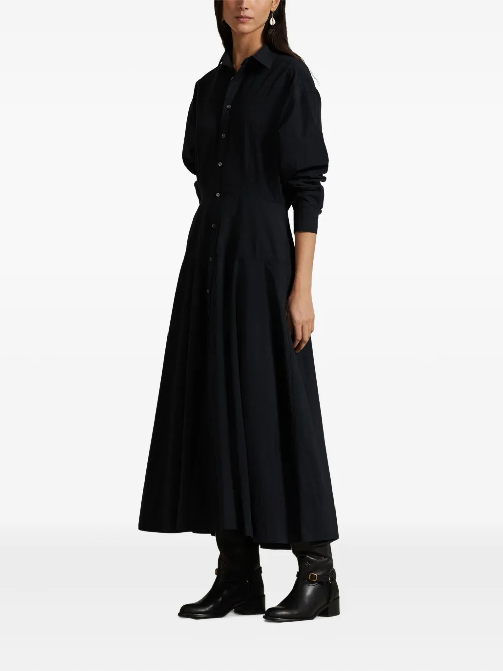 Polo Ralph Lauren Midi-jurk met lange mouwen Zwart