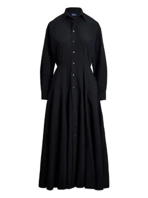 Polo Ralph Lauren Collared Pleated Shirt Midi Dress | Black | FARFETCH