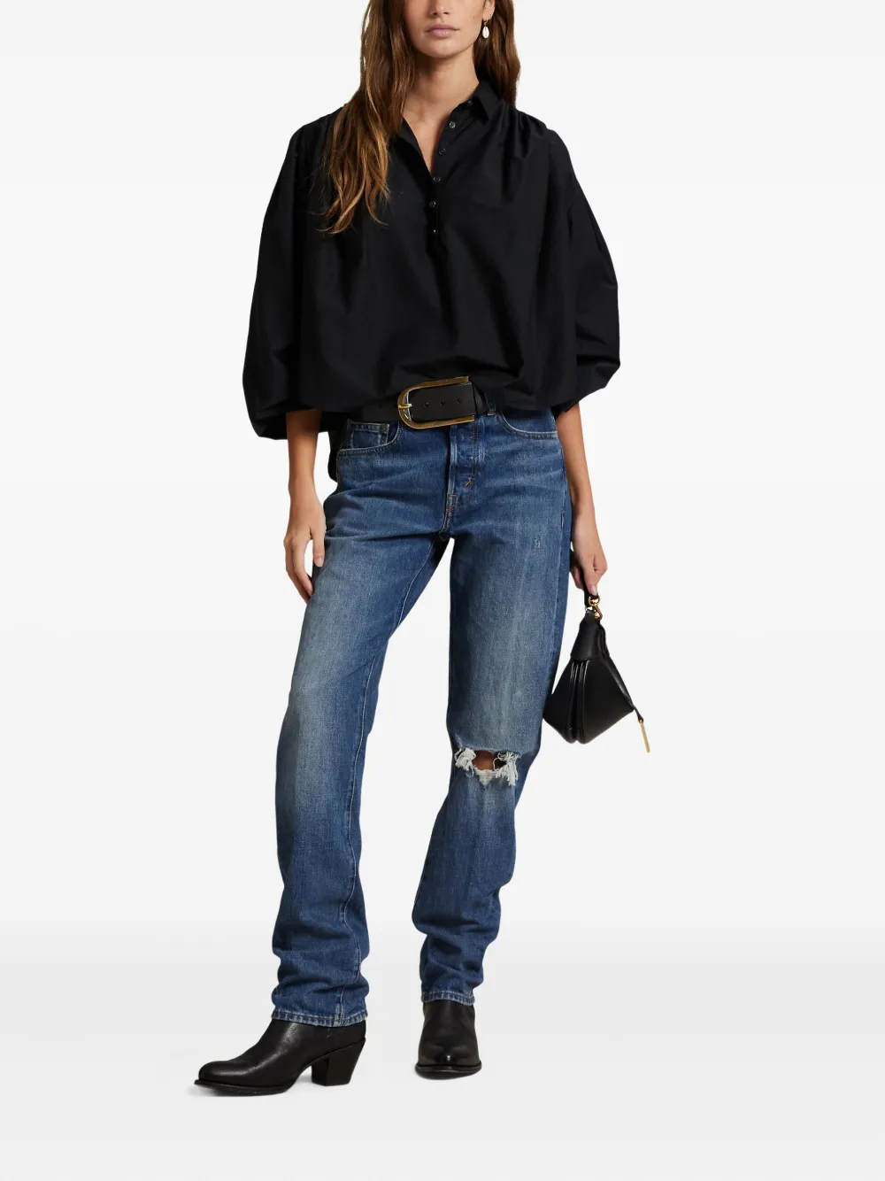 Polo Ralph Lauren Button-up blouse met pofmouwen - Zwart